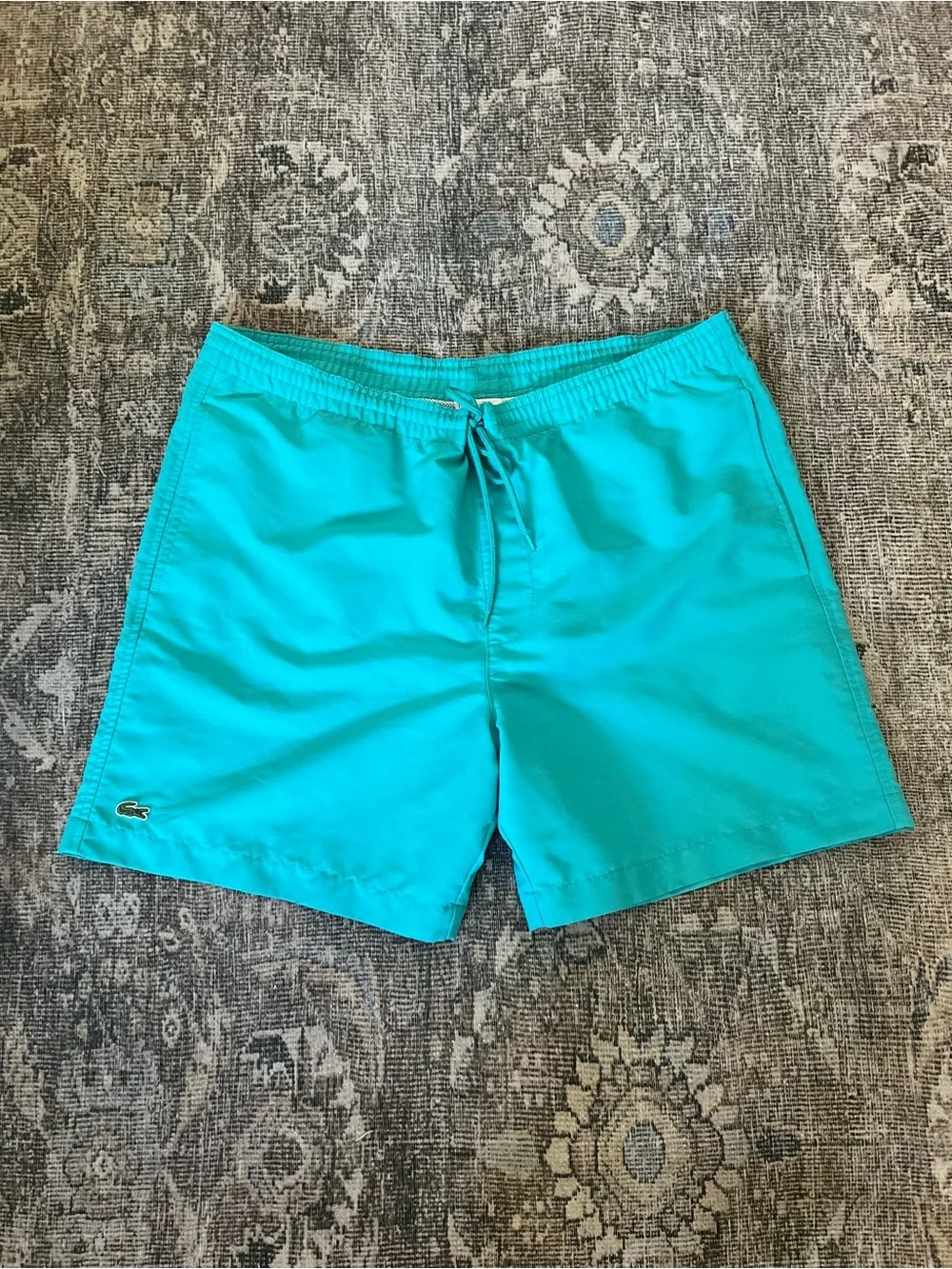 Lacoste Men's Quick-Dry Mesh-Lined Swim Trunks Shorts - Turquoise Teal Blue - L